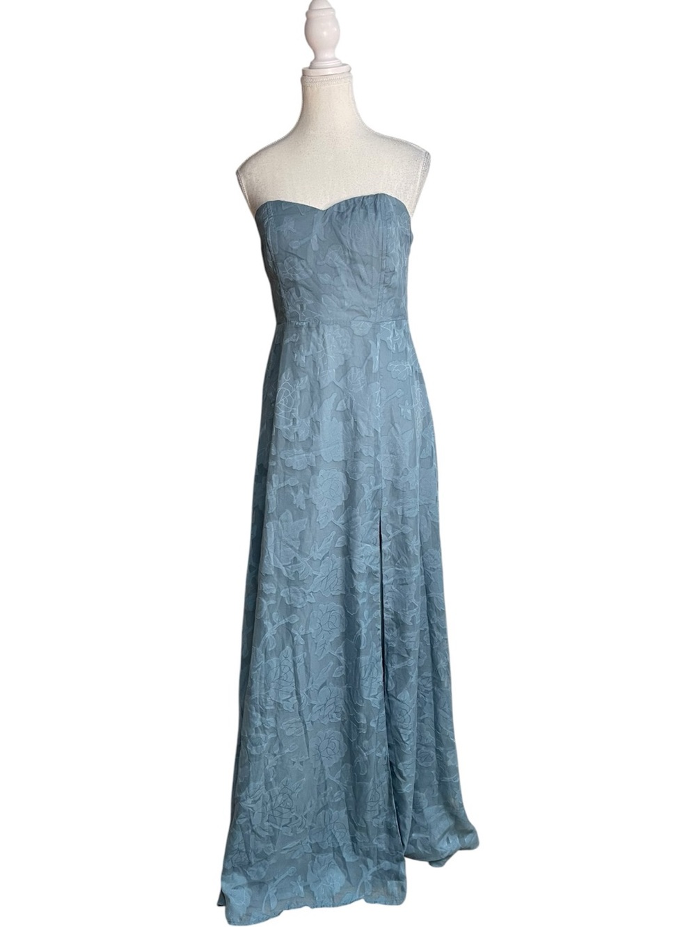Lulus Garden of Romance Strapless Burnout Lace  Maxi Dress Dusty Blue